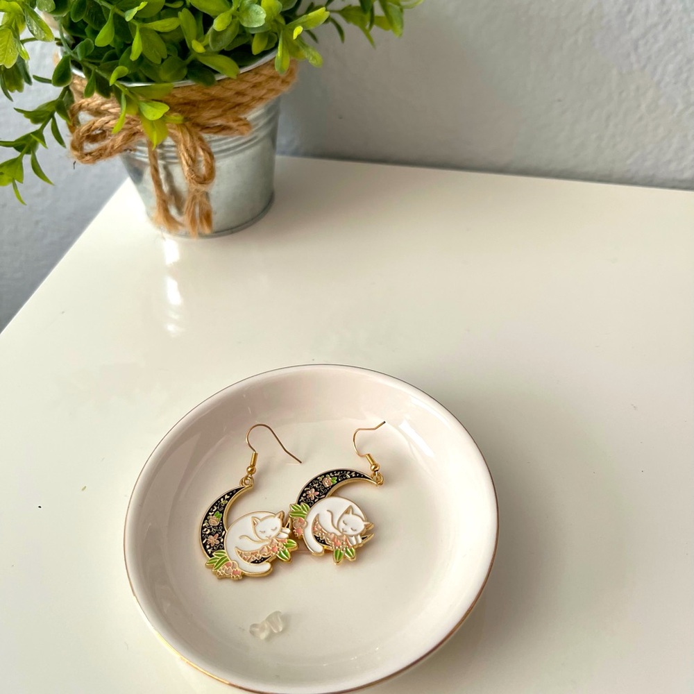 Cat Moon Dangle & Drop Earrings, Cat Earrings